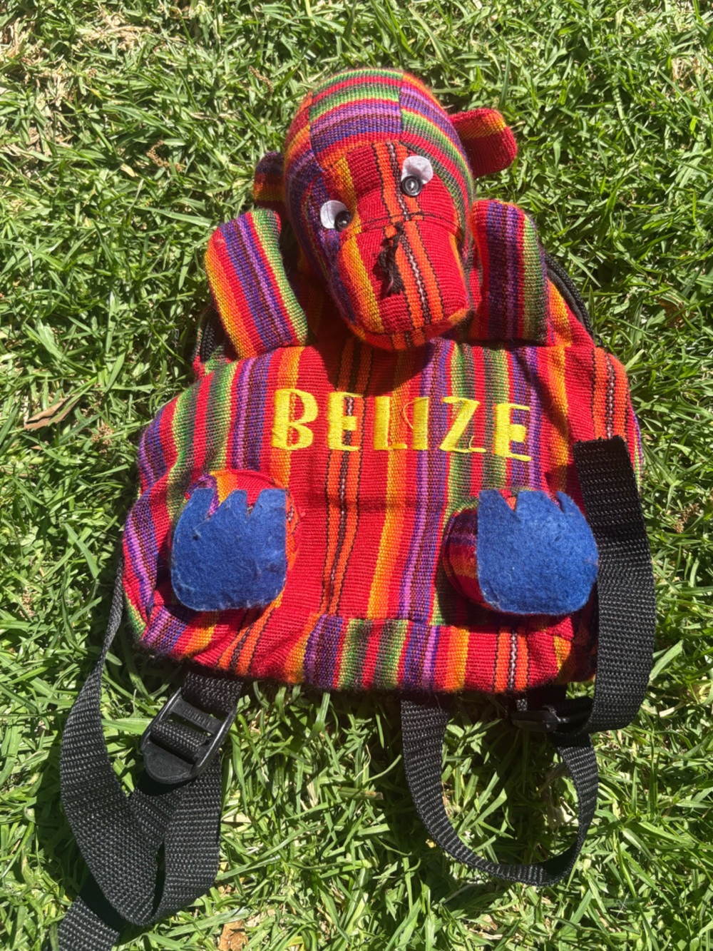 Colorful Red Striped Plush Backpack